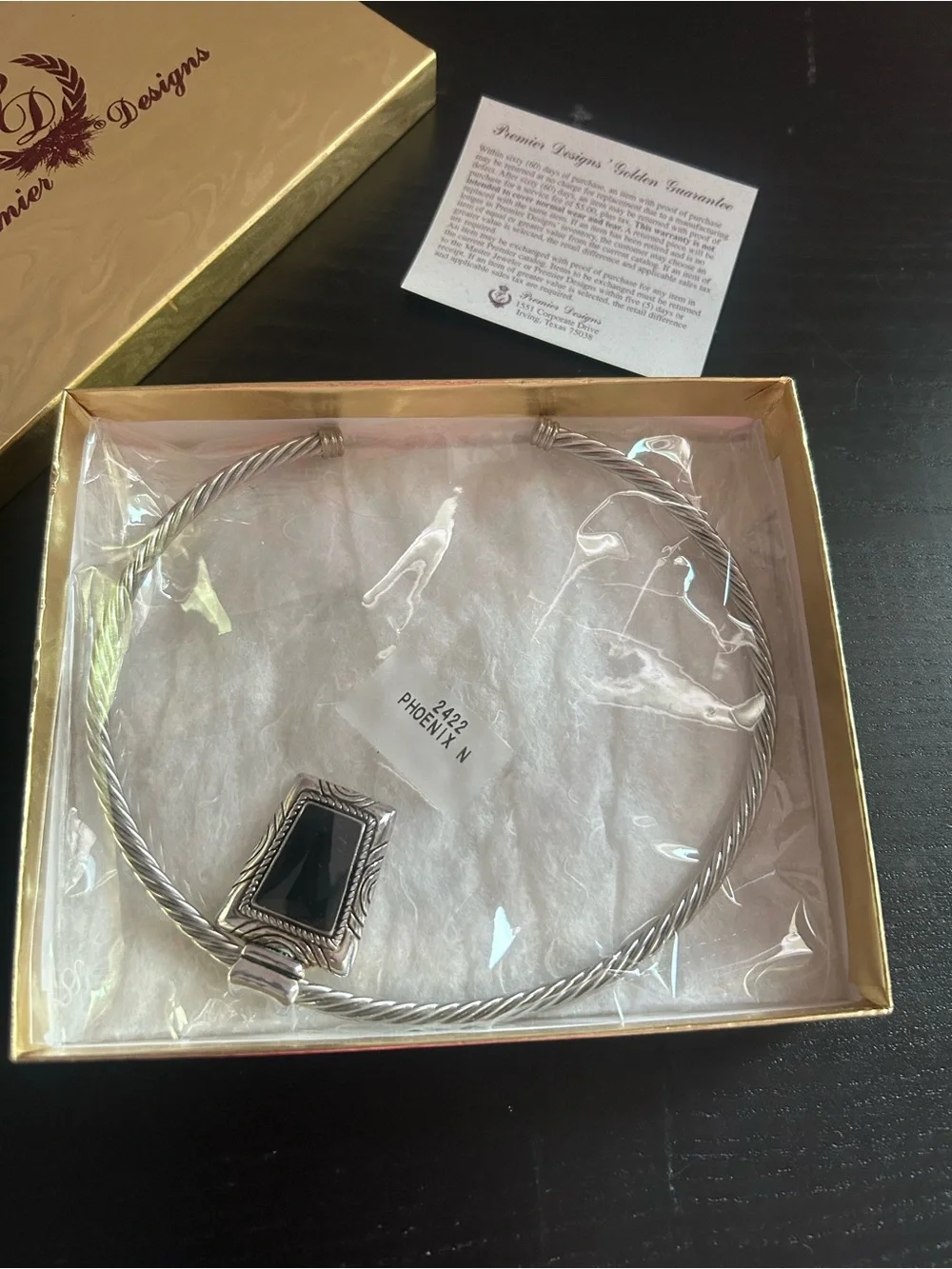 Premier Designs Silver-Tone Torque Collar Choker Necklace with Black Pendant